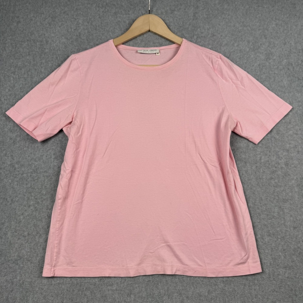 Le Tricot Longhin T-Shirt Womens Medium Pink 100% Cotton Made in Italy Crewneck
